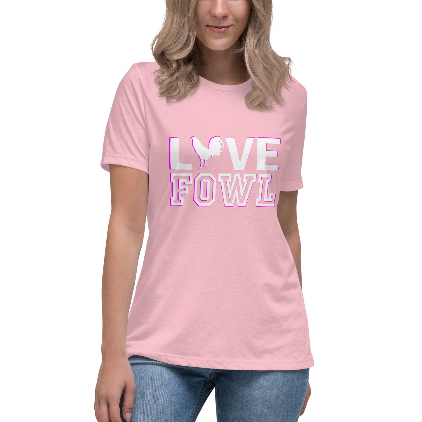 Women's PINK WHITE VS LOVE FOWL Gamefowl Rooster T-Shirt