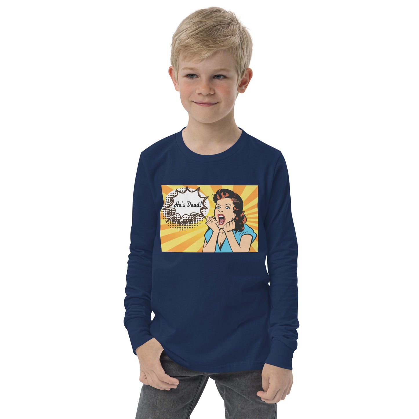 Youth COMIC HE'S DEAD Gamefowl Rooster Longsleeve