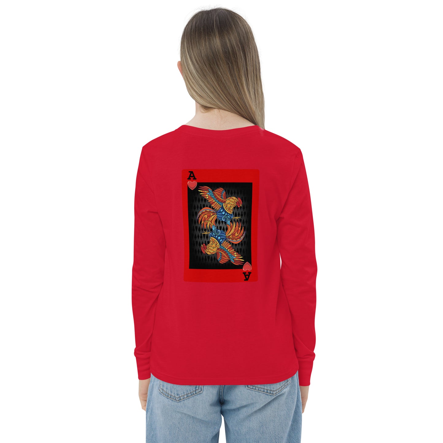 DECK OF CARDS ACE Gamefowl Rooster Youth Long Sleeve